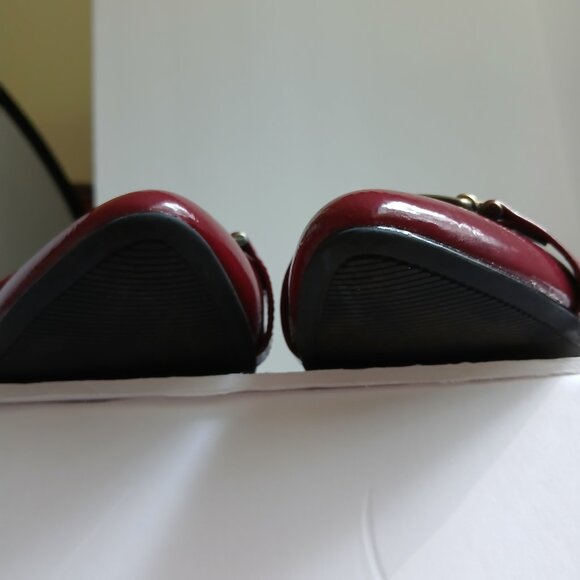 Burgundy Patent PointedToe Ballet Flats wth Burnished Gold Horsebit Buckle Sz11 - Picture 8 of 12